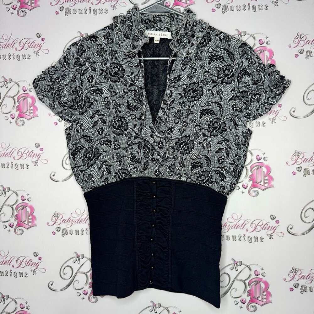 Melanie Lyne top corset bustier style with stretchy bottom and ruffle lace frill